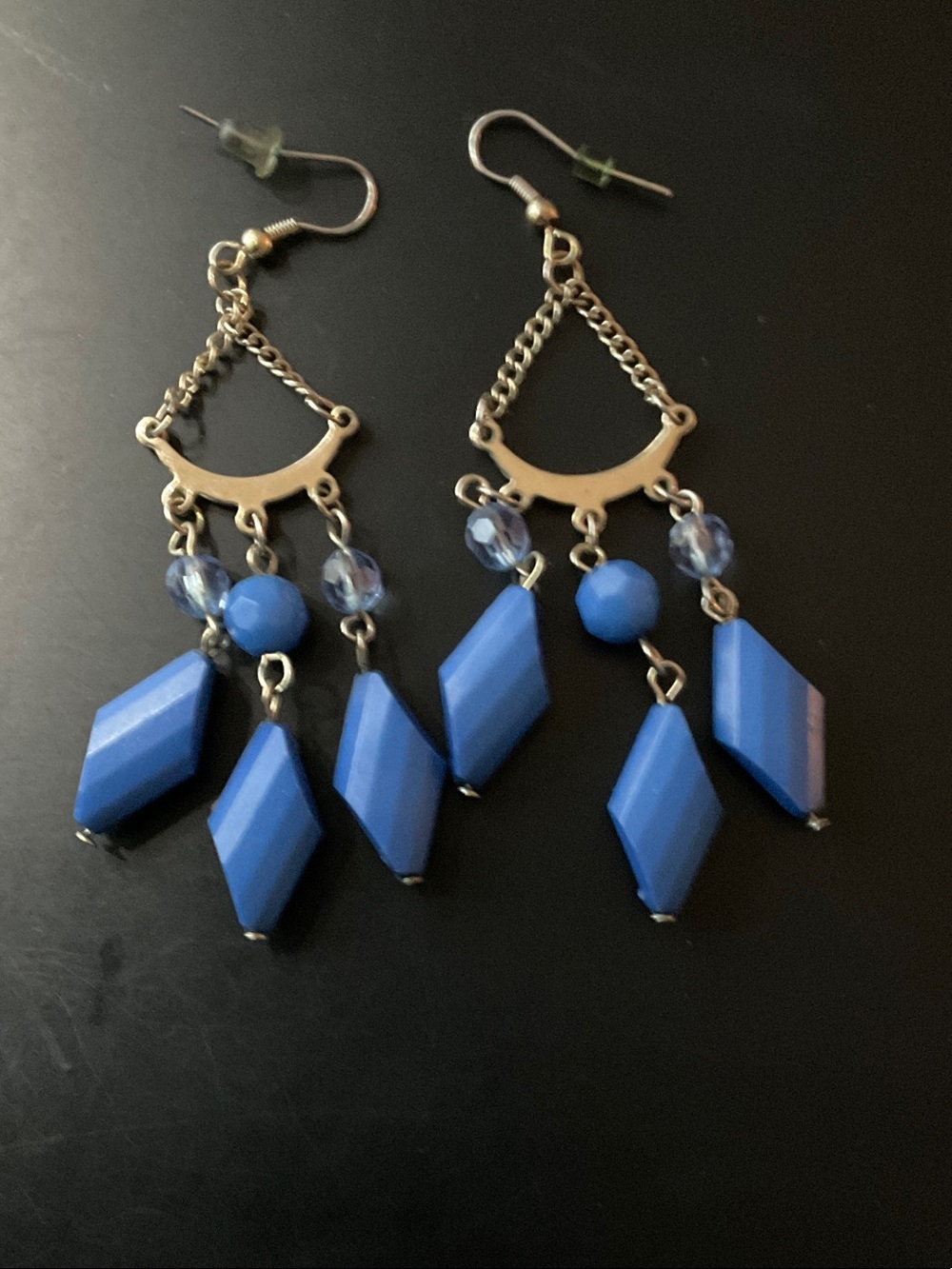 Blue Faceted Geometric Dangle Earrings - Unbranded